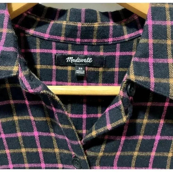 Madewell Long Sleeve XS Flannel Westlake Shirt In Stoppard Plaid Oversized - Picture 3 of 9